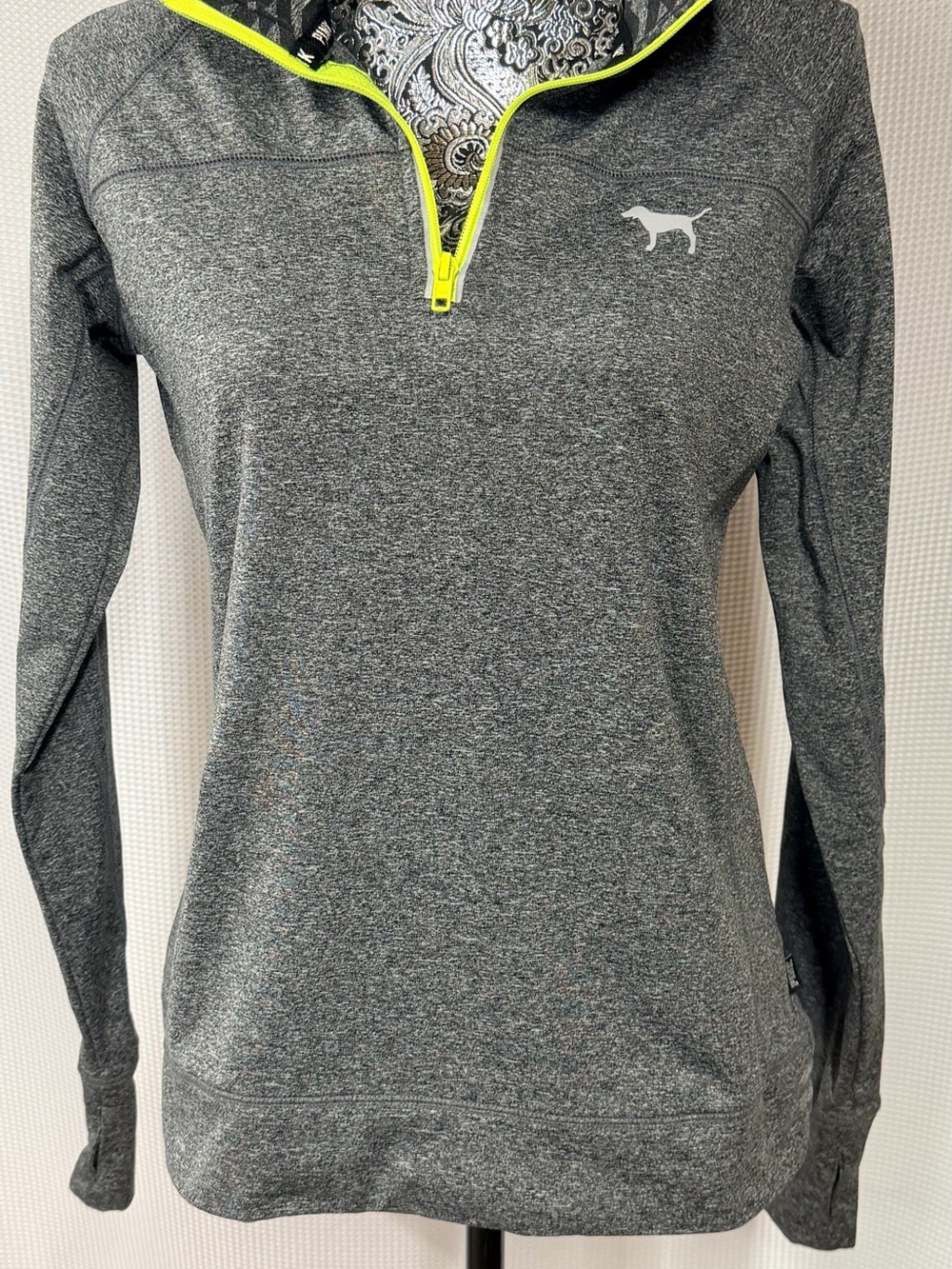 Women's Gray Quarter-Zip Pullover with Neon Trim